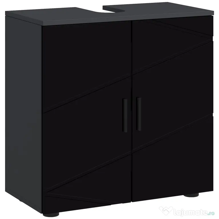 Mobilier de baie cu dulap cu 2 uși, Mobilier de baie din lemn cu poliță reglabilă, 60x30x60cm negru kleankin | Aosom Romania