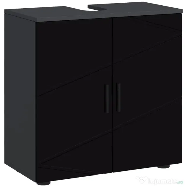 Mobilier de baie cu dulap cu 2 uși, Mobilier de baie din lemn cu poliță reglabilă, 60x30x60cm negru kleankin | Aosom Romania