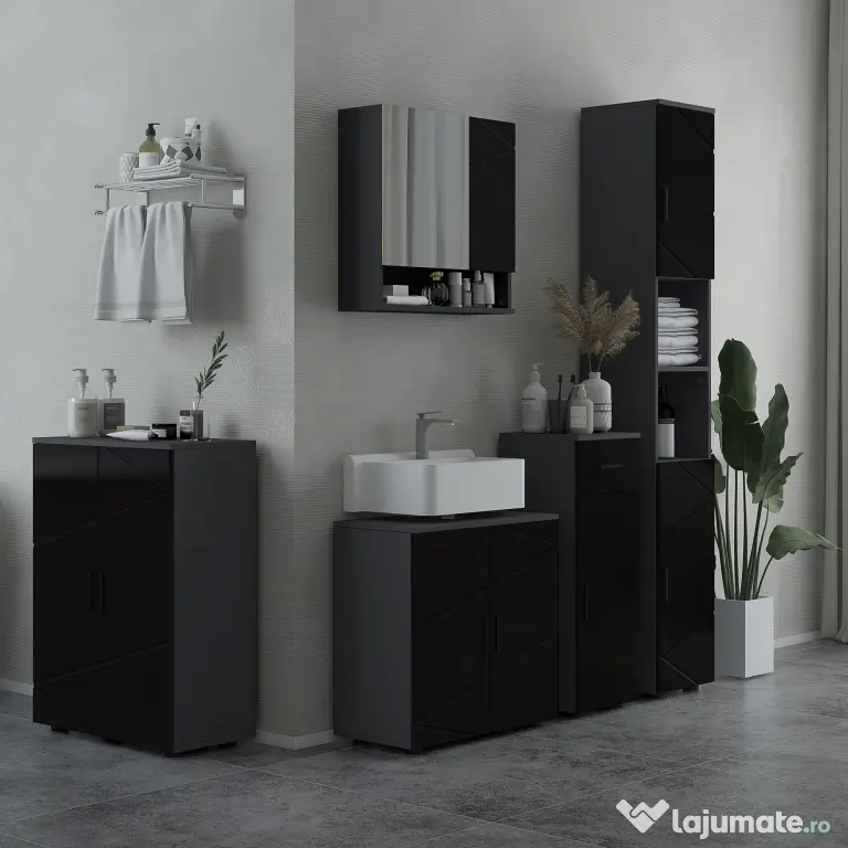 Mobilier de baie cu dulap cu 2 uși, Mobilier de baie din lemn cu poliță reglabilă, 60x30x60cm negru kleankin | Aosom Romania