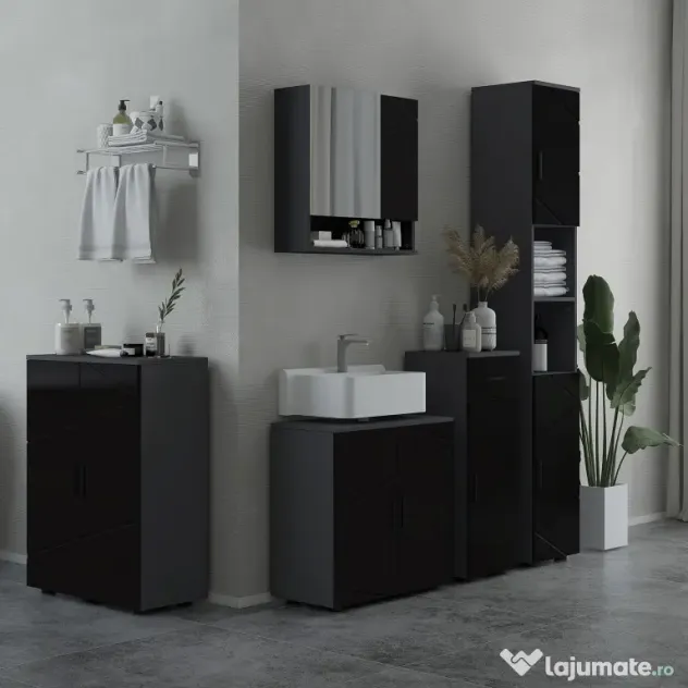 Mobilier de baie cu dulap cu 2 uși, Mobilier de baie din lemn cu poliță reglabilă, 60x30x60cm negru kleankin | Aosom Romania