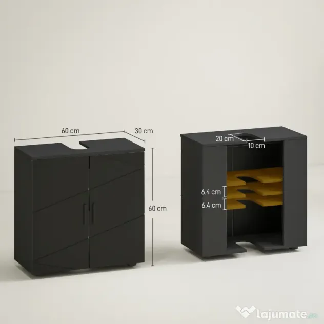 Mobilier de baie cu dulap cu 2 uși, Mobilier de baie din lemn cu poliță reglabilă, 60x30x60cm negru kleankin | Aosom Romania