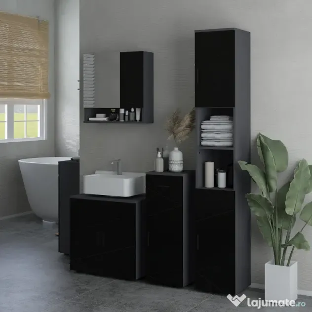 Mobilier de baie cu dulap cu 2 uși, Mobilier de baie din lemn cu poliță reglabilă, 60x30x60cm negru kleankin | Aosom Romania