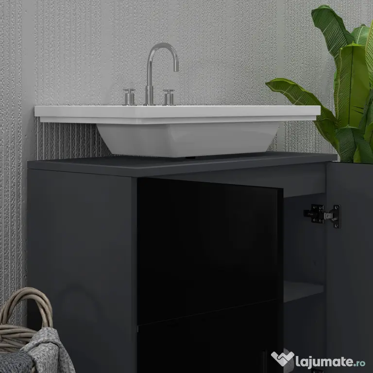 Mobilier de baie cu dulap cu 2 uși, Mobilier de baie din lemn cu poliță reglabilă, 60x30x60cm negru kleankin | Aosom Romania