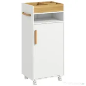 Dulap de Baie cu Roti si Tava Detasabila, Dulap Mobil de Depozitare cu Usa si Raft Reglabil, 40x30x88cm Alb kleankin | Aosom Romania 