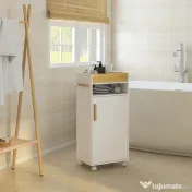 Dulap de Baie cu Roti si Tava Detasabila, Dulap Mobil de Depozitare cu Usa si Raft Reglabil, 40x30x88cm Alb kleankin | Aosom Romania 