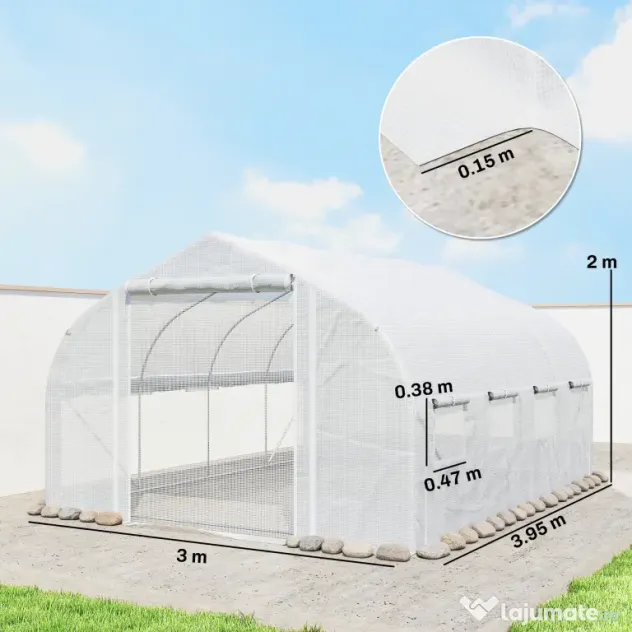 Outsunny Sera de Gradina 4x3m cu Pereti Laterali si Usa cu Fermoar 8 Ferestre Tunel pentru Plante | Aosom Romania