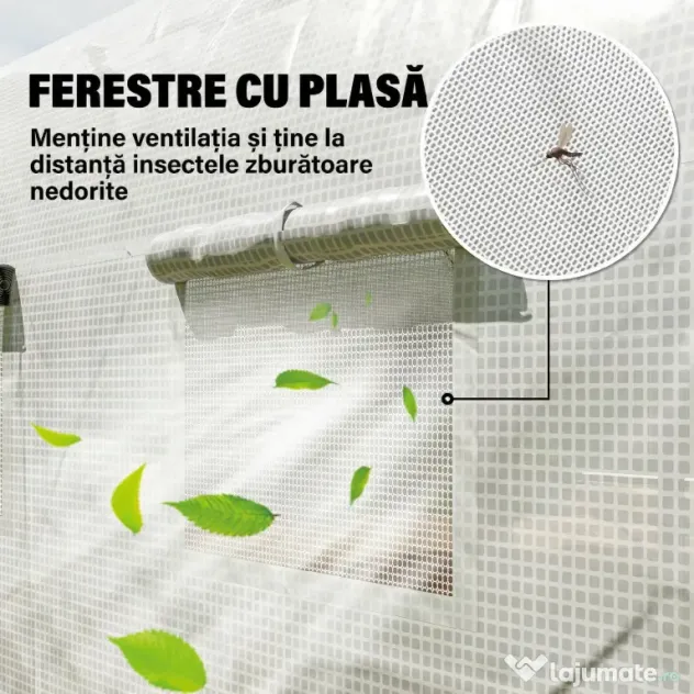 Outsunny Sera de Gradina 4x3m cu Pereti Laterali si Usa cu Fermoar 8 Ferestre Tunel pentru Plante | Aosom Romania
