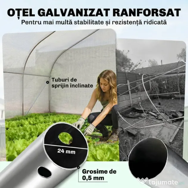 Outsunny Sera de Gradina 4x3m cu Pereti Laterali si Usa cu Fermoar 8 Ferestre Tunel pentru Plante | Aosom Romania