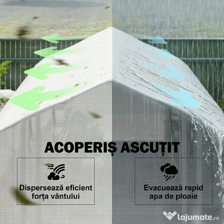 Outsunny Sera de Gradina 4x3m cu Pereti Laterali si Usa cu Fermoar 8 Ferestre Tunel pentru Plante | Aosom Romania