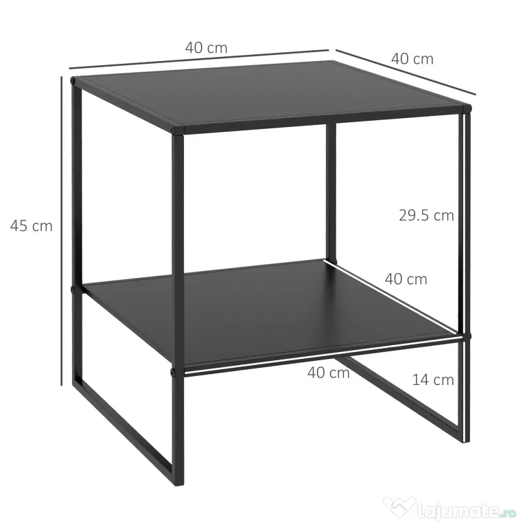 HOMCOM Masa Laterala, Masa de Capat Industriala cu Depozitare pe 2 Nivele, Masa de Efect Clasic cu Cadru din Otel, Negru