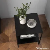 HOMCOM Masa Laterala, Masa de Capat Industriala cu Depozitare pe 2 Nivele, Masa de Efect Clasic cu Cadru din Otel, Negru