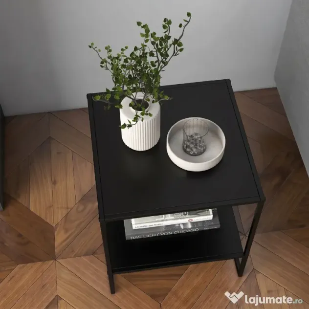 HOMCOM Masa Laterala, Masa de Capat Industriala cu Depozitare pe 2 Nivele, Masa de Efect Clasic cu Cadru din Otel, Negru