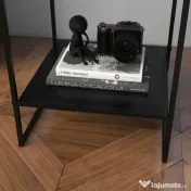 HOMCOM Masa Laterala, Masa de Capat Industriala cu Depozitare pe 2 Nivele, Masa de Efect Clasic cu Cadru din Otel, Negru