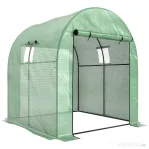 Outsunny Seră Tip Tunel din Polietilenă Cu Uși și Ferestre din Plasă, Cort cu Capac din PE și Cadru de Oțel, Verde 1,8x1,8x2 m