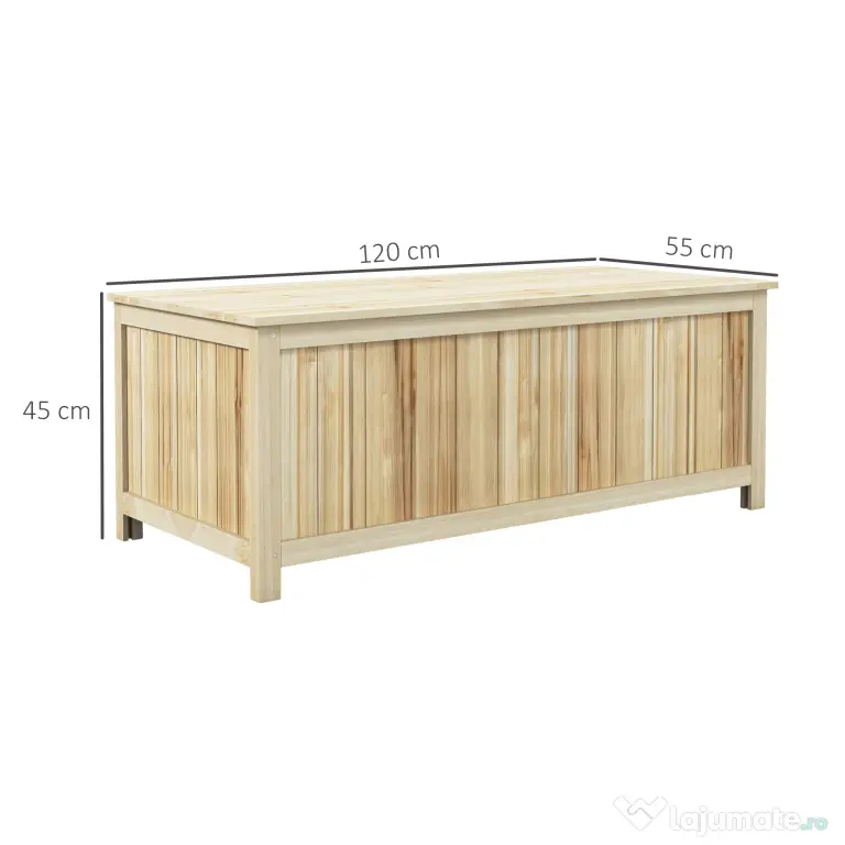 Outsunny Bancă de Depozitare pentru Grădină de 172L din Lemn de Brad, 120x55x45cm, Culoare Lemn