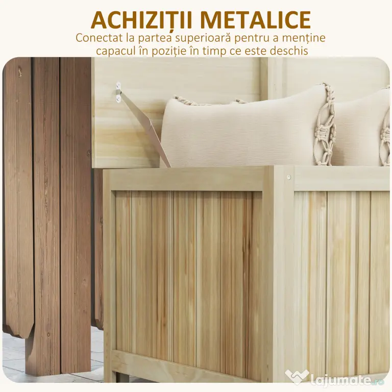 Outsunny Bancă de Depozitare pentru Grădină de 172L din Lemn de Brad, 120x55x45cm, Culoare Lemn