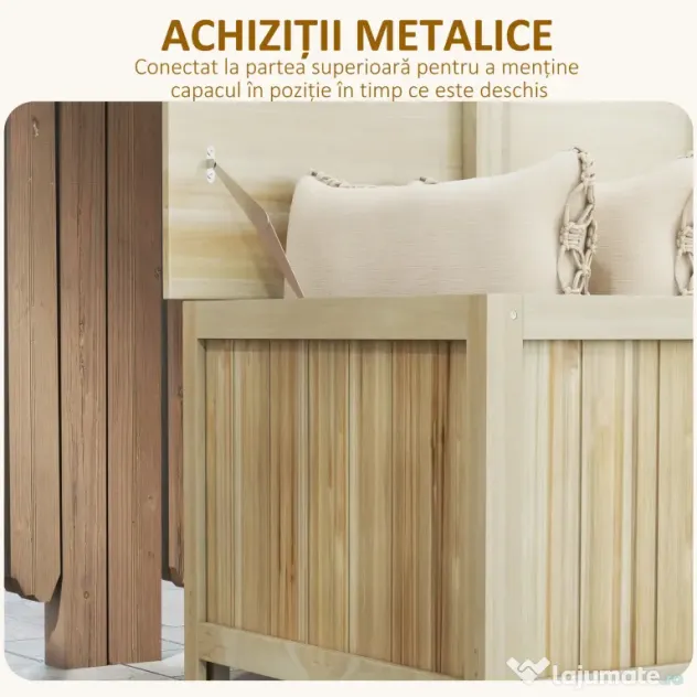 Outsunny Bancă de Depozitare pentru Grădină de 172L din Lemn de Brad, 120x55x45cm, Culoare Lemn