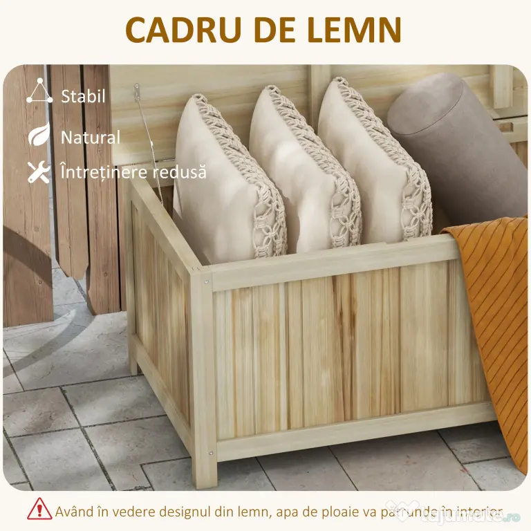 Outsunny Bancă de Depozitare pentru Grădină de 172L din Lemn de Brad, 120x55x45cm, Culoare Lemn
