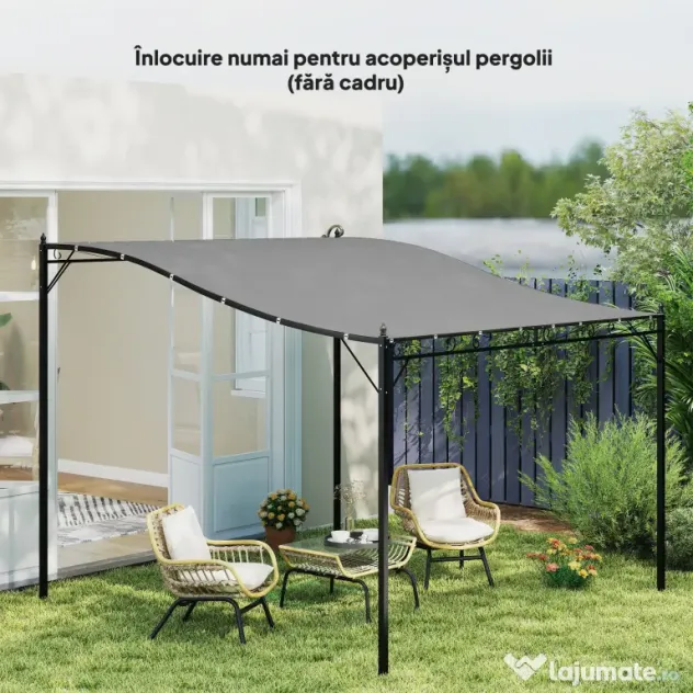 Outsunny Copertină de Rezervă pentru Pergolă cu 16 Orificii de Scurgere, Cârlige şi Inele, 297x 297 cm, Gri Închis | Aosom Romania