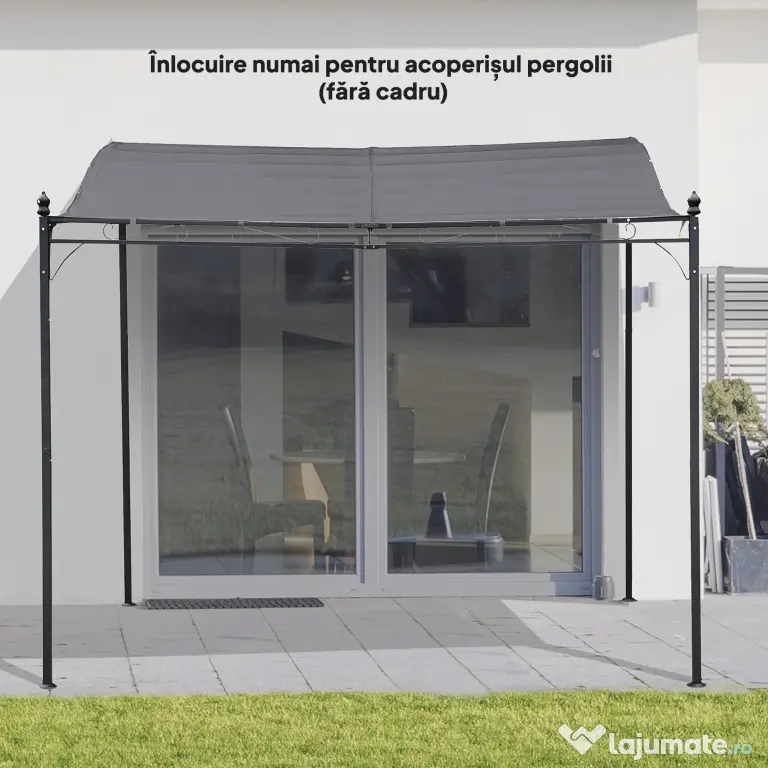 Outsunny Copertină de Rezervă pentru Pergolă cu 16 Orificii de Scurgere, Cârlige şi Inele, 297x 297 cm, Gri Închis | Aosom Romania