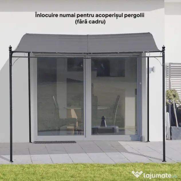 Outsunny Copertină de Rezervă pentru Pergolă cu 16 Orificii de Scurgere, Cârlige şi Inele, 297x 297 cm, Gri Închis | Aosom Romania