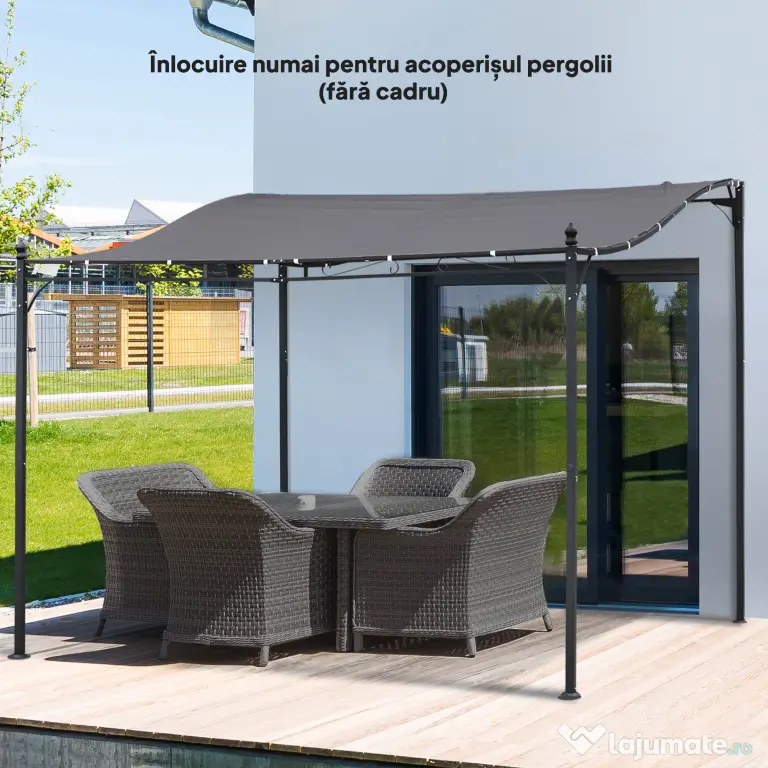 Outsunny Copertină de Rezervă pentru Pergolă cu 16 Orificii de Scurgere, Cârlige şi Inele, 297x 297 cm, Gri Închis | Aosom Romania