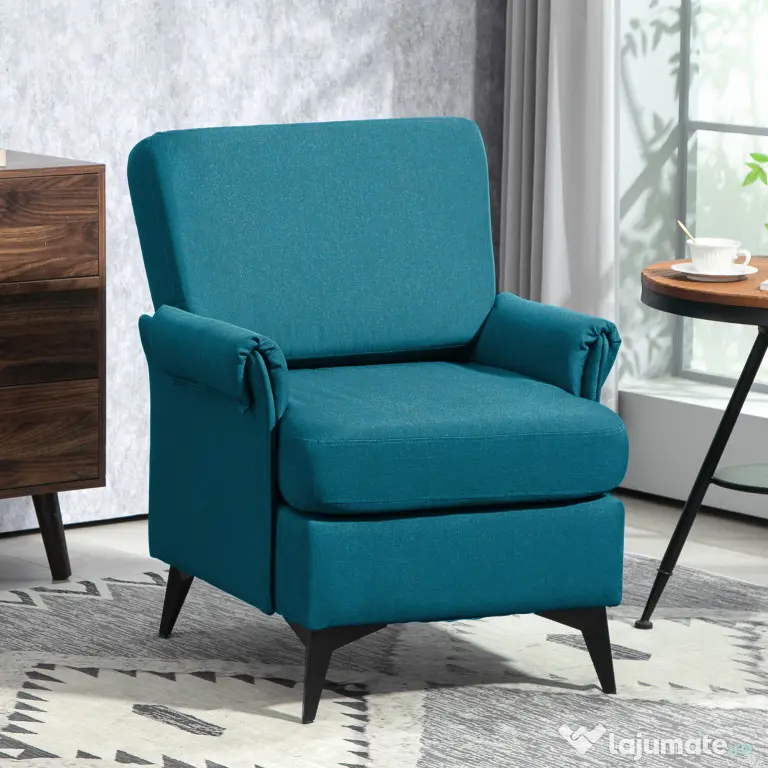 HOMCOM Fotoliu Modern, Tapiţat cu Pânză Premium, Stil Clasic cu Braţe Rulate, Scaun de Efect pentru Living, Dormitor sau Şemineu