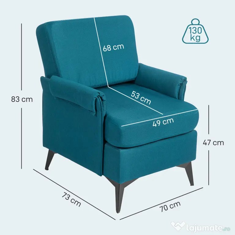 HOMCOM Fotoliu Modern, Tapiţat cu Pânză Premium, Stil Clasic cu Braţe Rulate, Scaun de Efect pentru Living, Dormitor sau Şemineu