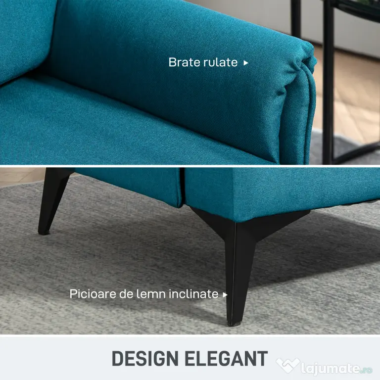 HOMCOM Fotoliu Modern, Tapiţat cu Pânză Premium, Stil Clasic cu Braţe Rulate, Scaun de Efect pentru Living, Dormitor sau Şemineu