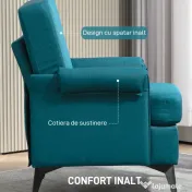 HOMCOM Fotoliu Modern, Tapiţat cu Pânză Premium, Stil Clasic cu Braţe Rulate, Scaun de Efect pentru Living, Dormitor sau Şemineu