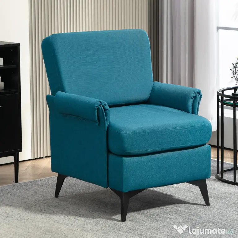 HOMCOM Fotoliu Modern, Tapiţat cu Pânză Premium, Stil Clasic cu Braţe Rulate, Scaun de Efect pentru Living, Dormitor sau Şemineu