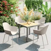 Outsunny Set de 4 Scaune de Grădină Gri, Stivuibile, cu Spătar Înalt și Cotieră, Cadru din Metal, Design Elegant pentru Exterior | Aosom Romania 
