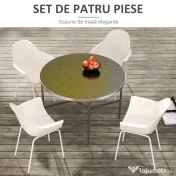 Outsunny Set de 4 Scaune de Grădină Gri, Stivuibile, cu Spătar Înalt și Cotieră, Cadru din Metal, Design Elegant pentru Exterior | Aosom Romania 