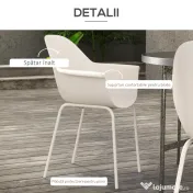 Outsunny Set de 4 Scaune de Grădină Gri, Stivuibile, cu Spătar Înalt și Cotieră, Cadru din Metal, Design Elegant pentru Exterior | Aosom Romania 