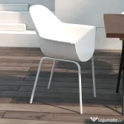 Outsunny Set de 4 Scaune de Grădină Gri, Stivuibile, cu Spătar Înalt și Cotieră, Cadru din Metal, Design Elegant pentru Exterior | Aosom Romania 