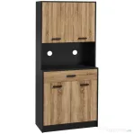 HOMCOM Bufet de Bucătărie din Lemn cu 2 Dulapuri cu Uși Duble și Sertar, 80x40x180 cm, Negru și culoare Lemn