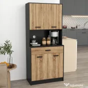 HOMCOM Dulap de bucătărie din lemn cu 2 dulapuri cu 2 uși și sertar, 80x40x180 cm, negru și culoare lemn | Aosom Romania 