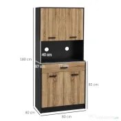 HOMCOM Dulap de bucătărie din lemn cu 2 dulapuri cu 2 uși și sertar, 80x40x180 cm, negru și culoare lemn | Aosom Romania 