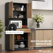 HOMCOM Dulap de bucătărie din lemn cu 2 dulapuri cu 2 uși și sertar, 80x40x180 cm, negru și culoare lemn | Aosom Romania 