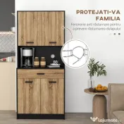 HOMCOM Dulap de bucătărie din lemn cu 2 dulapuri cu 2 uși și sertar, 80x40x180 cm, negru și culoare lemn | Aosom Romania 
