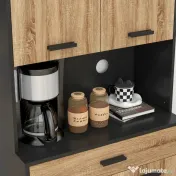 HOMCOM Dulap de bucătărie din lemn cu 2 dulapuri cu 2 uși și sertar, 80x40x180 cm, negru și culoare lemn | Aosom Romania 