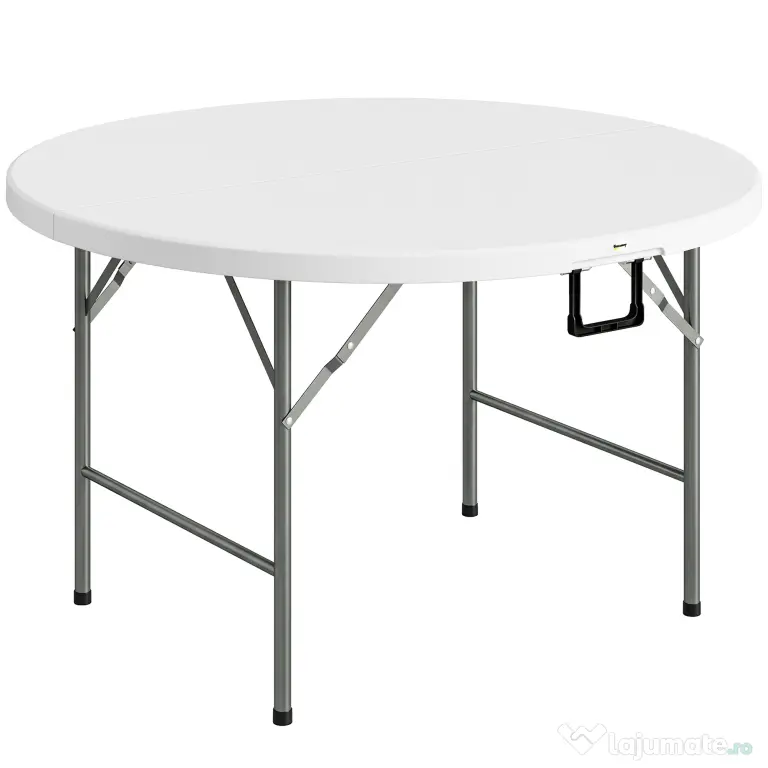 Outsunny Masă Pliabilă de Grădină Φ122 cm, Masă de Picnic Rotundă pentru 6 Persoane, Cadru Metalic, Alb | Aosom Romania