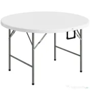 Outsunny Masă Pliabilă de Grădină Φ122 cm, Masă de Picnic Rotundă pentru 6 Persoane, Cadru Metalic, Alb | Aosom Romania 