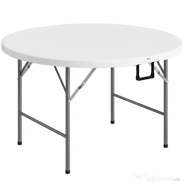 Outsunny Masă Pliabilă de Grădină Φ122 cm, Masă de Picnic Rotundă pentru 6 Persoane, Cadru Metalic, Alb | Aosom Romania