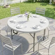 Outsunny Masă Pliabilă de Grădină Φ122 cm, Masă de Picnic Rotundă pentru 6 Persoane, Cadru Metalic, Alb | Aosom Romania 