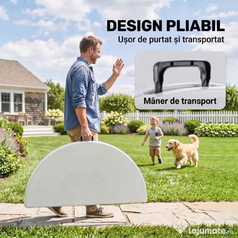 Outsunny Masă Pliabilă de Grădină Φ122 cm, Masă de Picnic Rotundă pentru 6 Persoane, Cadru Metalic, Alb | Aosom Romania