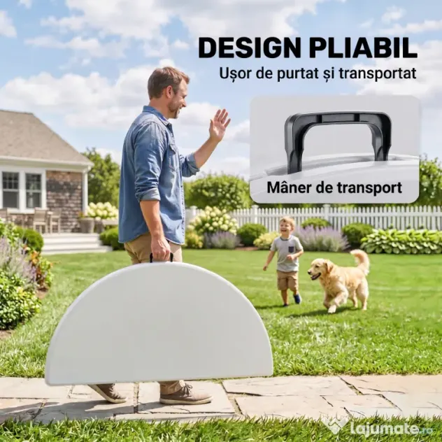 Outsunny Masă Pliabilă de Grădină Φ122 cm, Masă de Picnic Rotundă pentru 6 Persoane, Cadru Metalic, Alb | Aosom Romania