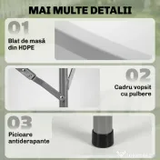 Outsunny Masă Pliabilă de Grădină Φ122 cm, Masă de Picnic Rotundă pentru 6 Persoane, Cadru Metalic, Alb | Aosom Romania 