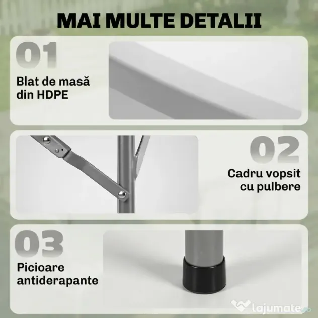 Outsunny Masă Pliabilă de Grădină Φ122 cm, Masă de Picnic Rotundă pentru 6 Persoane, Cadru Metalic, Alb | Aosom Romania