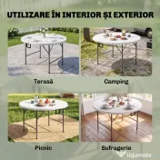 Outsunny Masă Pliabilă de Grădină Φ122 cm, Masă de Picnic Rotundă pentru 6 Persoane, Cadru Metalic, Alb | Aosom Romania 
